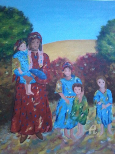 Painting titled "Femme Kabyle et ses…" by Linda Kacer, Original Artwork, Oil