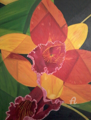 Painting titled "Orchids" by Linda Kacer, Original Artwork, Oil