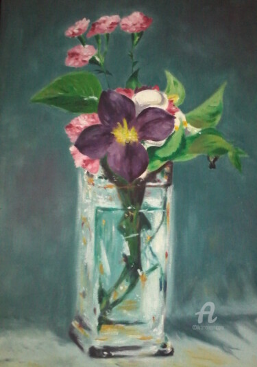 Peinture intitulée "Vases de Clématites…" par Linda Kacer, Œuvre d'art originale, Huile