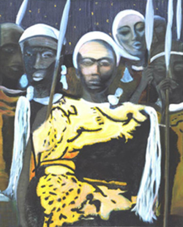 Painting titled "Mutaga Mbikije, mwa…" by Linda Vanden Abeele, Original Artwork, Oil