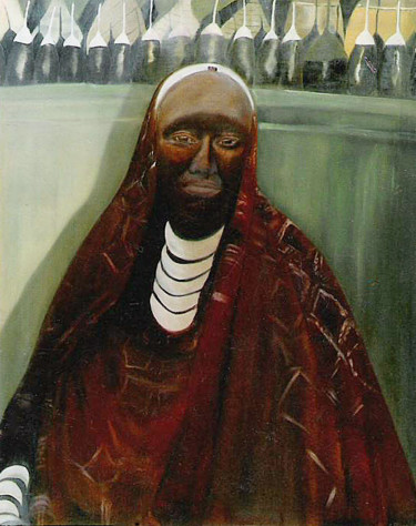 Painting titled "Inabiyengero, Mwezi…" by Linda Vanden Abeele, Original Artwork, Oil