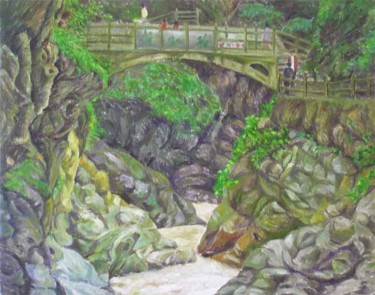 Painting titled "Bridge - S.3 - Yunan" by Linda Chen, Original Artwork, Oil