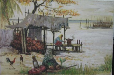 Painting titled "A lonely hut by the…" by Linda Chen, Original Artwork