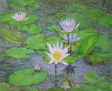 Painting titled "Watelilies - S.3 -…" by Linda Chen, Original Artwork, Oil