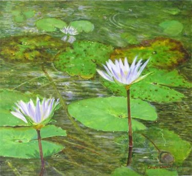 Painting titled "Waterlilies -S.1 -…" by Linda Chen, Original Artwork, Oil