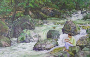 Painting titled "Waterfall - S.2 - U…" by Linda Chen, Original Artwork, Oil