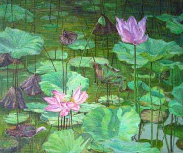 Painting titled "Lotus - S.2 - Ipoh" by Linda Chen, Original Artwork, Oil