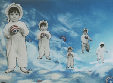 Collages intitolato "Playing Ball" da Linda Farrelly, Opera d'arte originale, Collages