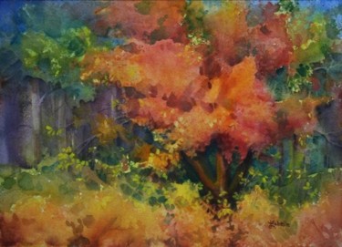 Peinture intitulée "Vibration d'automne" par Linda Labelle, Œuvre d'art originale, Aquarelle