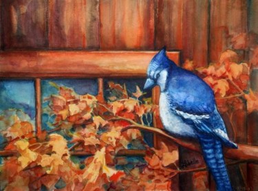 Peinture intitulée "Le geai bleu" par Linda Labelle, Œuvre d'art originale, Aquarelle