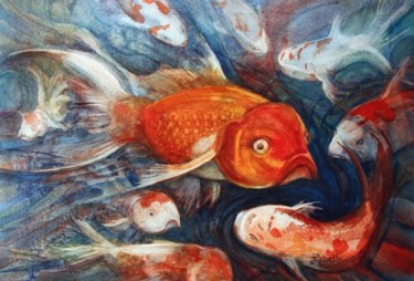 Peinture intitulée "L'aquarium" par Linda Labelle, Œuvre d'art originale, Aquarelle