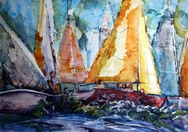 Peinture intitulée "les voiliers" par Linda Labelle, Œuvre d'art originale, Acrylique