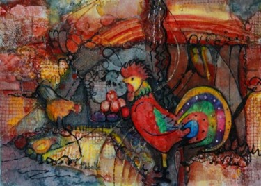 Peinture intitulée "Le chant du coq" par Linda Labelle, Œuvre d'art originale, Acrylique