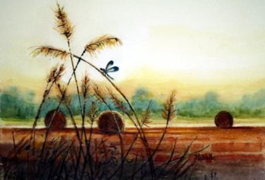 Peinture intitulée "Le temps des foins" par Linda Labelle, Œuvre d'art originale, Aquarelle
