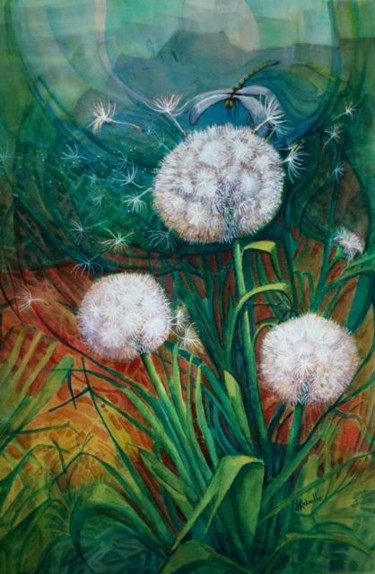 Peinture intitulée "Porté par le vent" par Linda Labelle, Œuvre d'art originale, Aquarelle