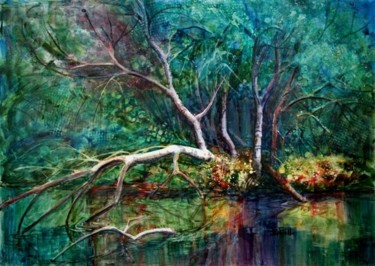 Peinture intitulée "La branche brisée" par Linda Labelle, Œuvre d'art originale, Aquarelle