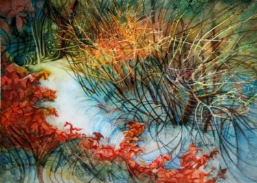 Pintura intitulada "Poésie de parcours" por Linda Labelle, Obras de arte originais, Aquarela