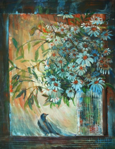 Malerei mit dem Titel "Fenêtre sur mes amo…" von Linda Labelle, Original-Kunstwerk, Acryl