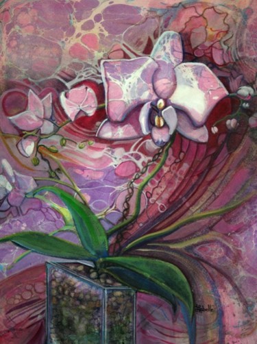 Pintura intitulada "Parure d'orchidée" por Linda Labelle, Obras de arte originais, Acrílico