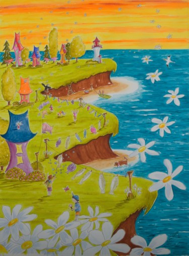 Peinture intitulée "Cher phare, veille…" par Linda Molloy, Œuvre d'art originale, Aquarelle