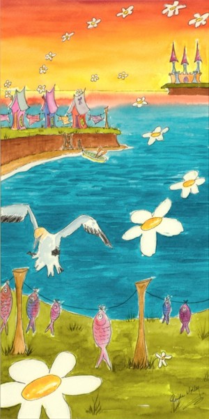Malarstwo zatytułowany „J'arrive ! (Vendue…” autorstwa Linda Molloy, Oryginalna praca, Akwarela