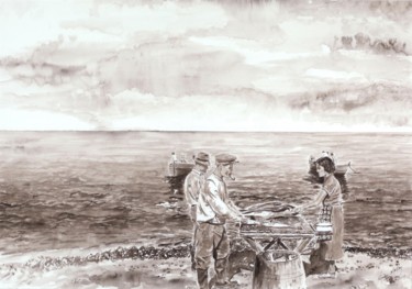 「Quand on étripait d…」というタイトルの絵画 Linda Molloyによって, オリジナルのアートワーク, 水彩画