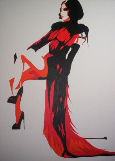 Painting titled "Lady In Red" by Linda Obrien, Original Artwork