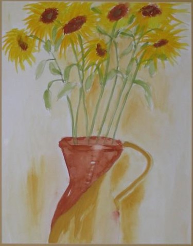 Painting titled "Brown Crock with Su…" by Linda Quick, Original Artwork, Oil