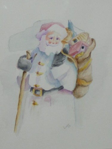 Painting titled "Santa with sack" by Linda Quick, Original Artwork, Oil