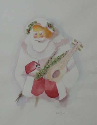 Painting titled "Santa with Banjo" by Linda Quick, Original Artwork, Oil