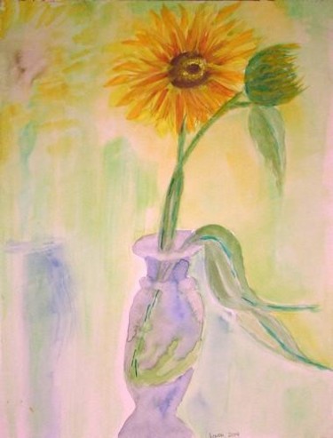 Painting titled "Sunflower in tall g…" by Linda Quick, Original Artwork, Oil