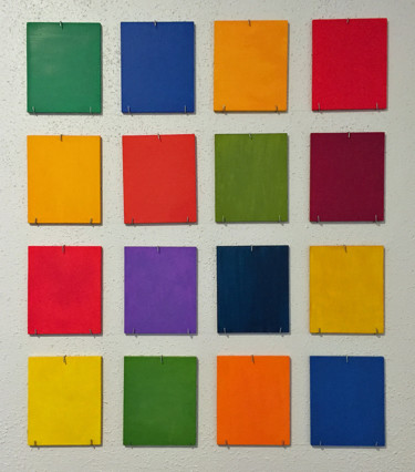 Painting titled "16 Different Colors" by Linda Rosenfield, Original Artwork, Oil Mounted on Wood Panel