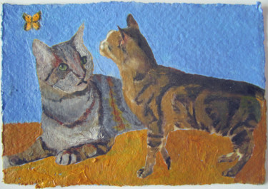 Painting titled "Cats & Orange Sulph…" by Linda Rosenfield, Original Artwork