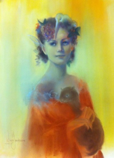 Painting titled "Portrait of woman w…" by L.Jakobsson, Original Artwork