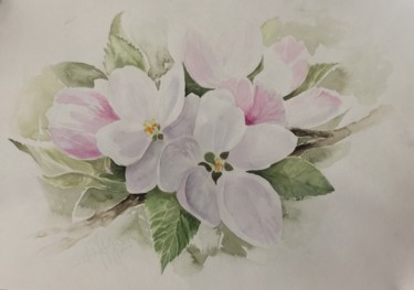 Painting titled "White blossom" by L.Jakobsson, Original Artwork, Watercolor