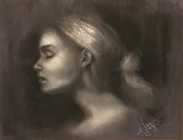 Drawing titled "Serenity" by L.Jakobsson, Original Artwork, Charcoal Mounted on Cardboard