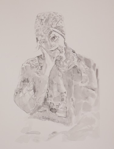 Рисунок под названием "The Checkered Shirt" - Linda Schneider, Подлинное произведение искусства, Графит