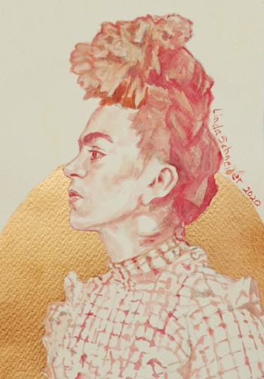 Dessin intitulée "Frida Kahlo in Red" par Linda Schneider, Œuvre d'art originale, Aquarelle