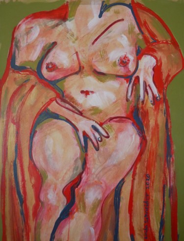 Painting titled "Torso in Gold - A N…" by Linda Schneider, Original Artwork, Acrylic