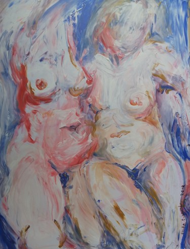 Strawberry Blueberry Cheescake Nudes Painting titled "Strawberry Blueberr…" by Linda Schneider, Original Art, Acrylic