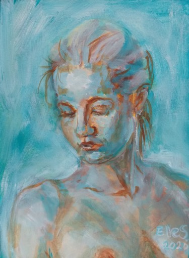 Painting titled "Marine Teal Reflect…" by Linda Schneider, Original Artwork, Acrylic