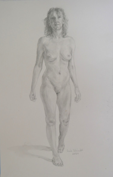 Drawing titled "Grpht Nude Study" by Linda Schneider, Original Artwork, Graphite