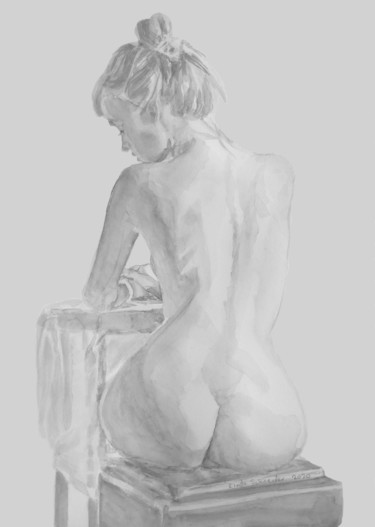 Seated Grpht Nude Study Drawing titled "Seated Grpht Nude S…" by Linda Schneider, Original Art, Graphite