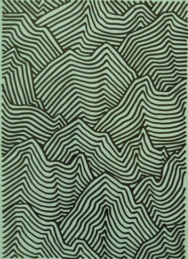 Dessin intitulée "Mountains (Green)" par L/Indien, Œuvre d'art originale, Marqueur