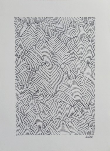 Dessin intitulée "Mountains Draw N°1" par L/Indien, Œuvre d'art originale, Marqueur
