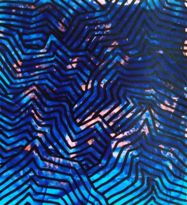 Peinture intitulée "Blue-Orange Mountai…" par L/Indien, Œuvre d'art originale, Acrylique