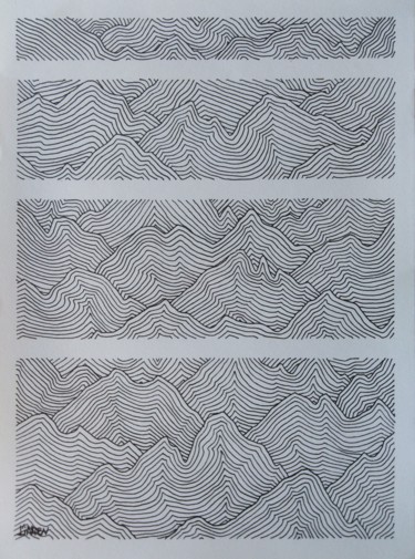 Drawing titled "Mountains Draw N°2" by L/Indien, Original Artwork, Marker