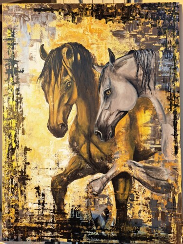 Painting titled "Frénétique duel" by Lindsay Sommier, Original Artwork, Acrylic Mounted on Wood Stretcher frame