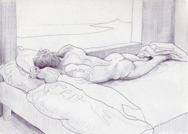 Painting titled "bed 2 (pen on paper)" by Linearion, Original Artwork, Oil