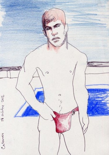 Painting titled "pool boy 1" by Linearion, Original Artwork, Oil